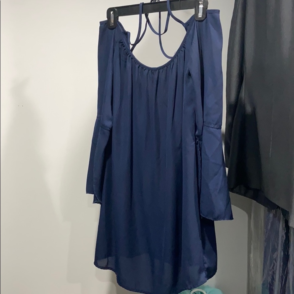 Navy Blue 3/4 Bell Sleeve Dress